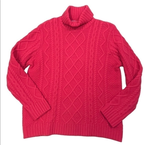 Woolovers Women’s XL Raspberry Pink Cable Fisherman Turtleneck Sweater. - Picture 1 of 8